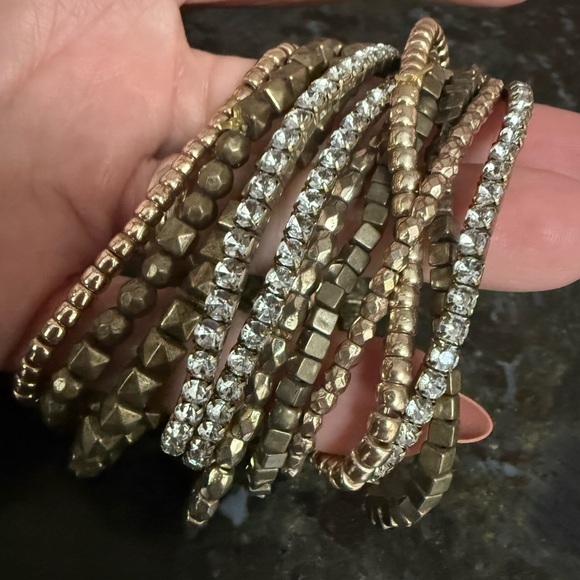 Chico's NWT Metallic Chunky Beaded Stretch 11 Bracelet Collection Bronze Gold - Picture 2 of 12